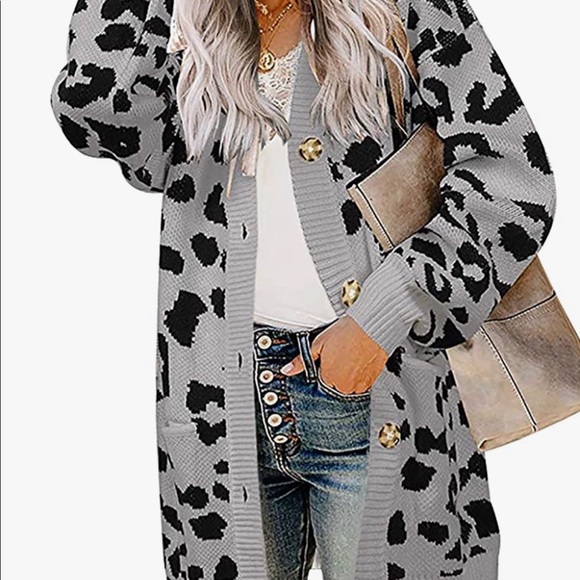 ๐ฅ Women Chic Leopard Print Sweater Pockets Button Down Loose Knitted Cardigan - Picture 5 of 5